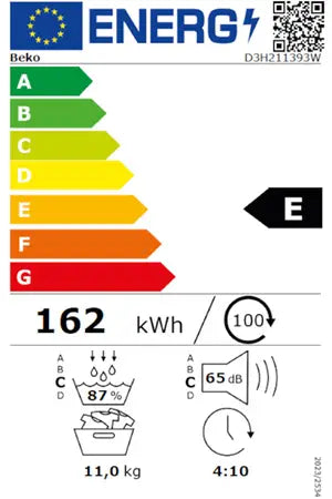Beko D3H211393W – Sèche-linge Pompe à Chaleur 11 kg Blanc | Aquawave, Éco-responsable