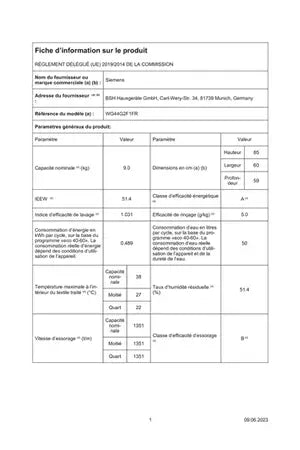 Siemens WG44G2F1FR – Lave-linge Hublot 9 kg Blanc | iQdrive, i-Dos, VarioSpeed