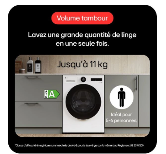 Lave-linge hublot LG F14X71WHST 11 kg