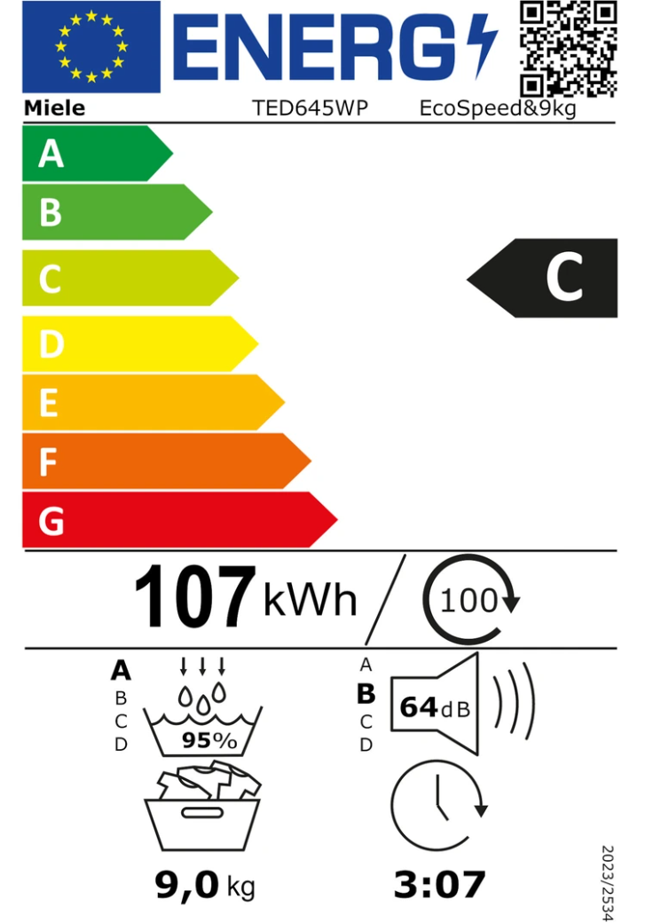 Sèche-linge pompe à chaleur Miele TED 645 WP – 9 kg EcoSpeed HygieneDry 20 ans