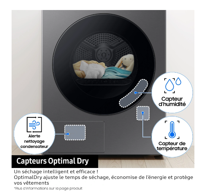 Sèche-linge pompe à chaleur Samsung DV90F09F4S BESPOKE AI – 9 kg Classe A