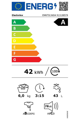 Lave-linge top Electrolux EW6T5136DA – 6 kg, Classe A, 40 cm